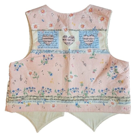 Hand-sewn Pink Quilted Vest Musical Fabric Panel Women's Size Small - Picture 2 of 2